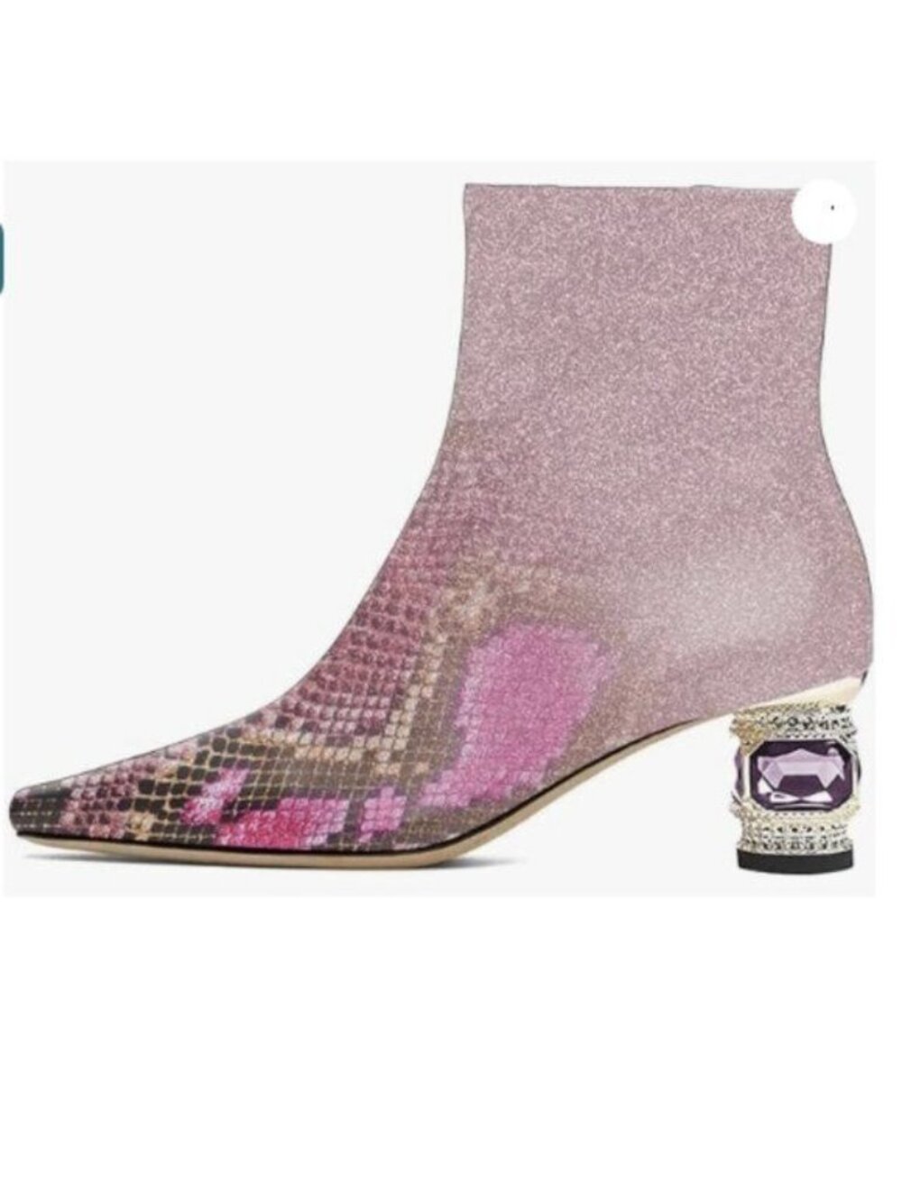 XYD Women Gorgeous Mid Low Chunky Crystal Gem Heel Ankle Boots Square Toe Pink